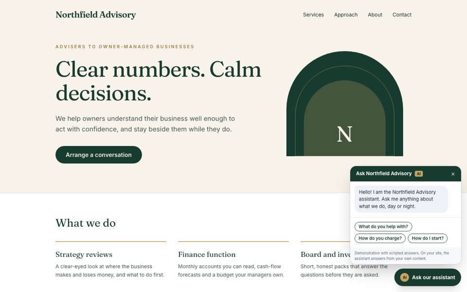 Screenshot of the Professional services website design