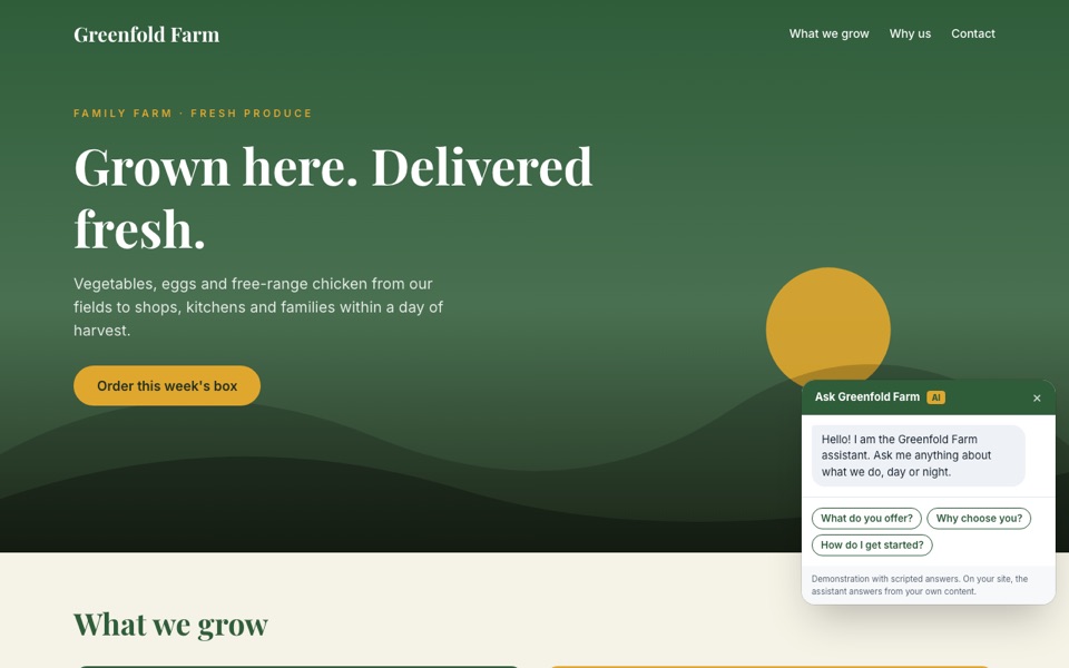 Screenshot of the Agriculture design, shown as the fictional Greenfold Farm