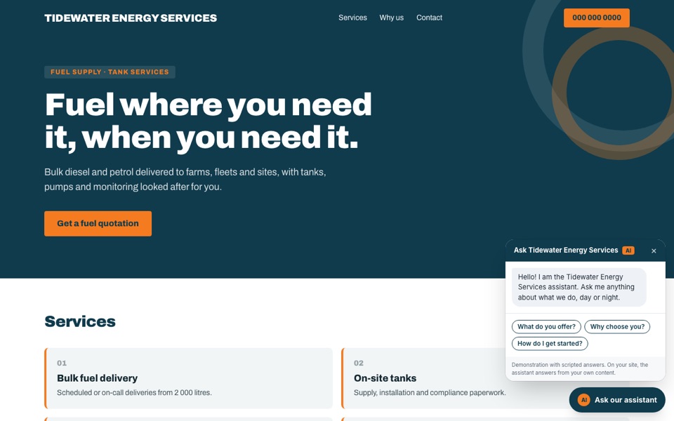Screenshot of the Oil and gas design, shown as the fictional Tidewater Energy Services